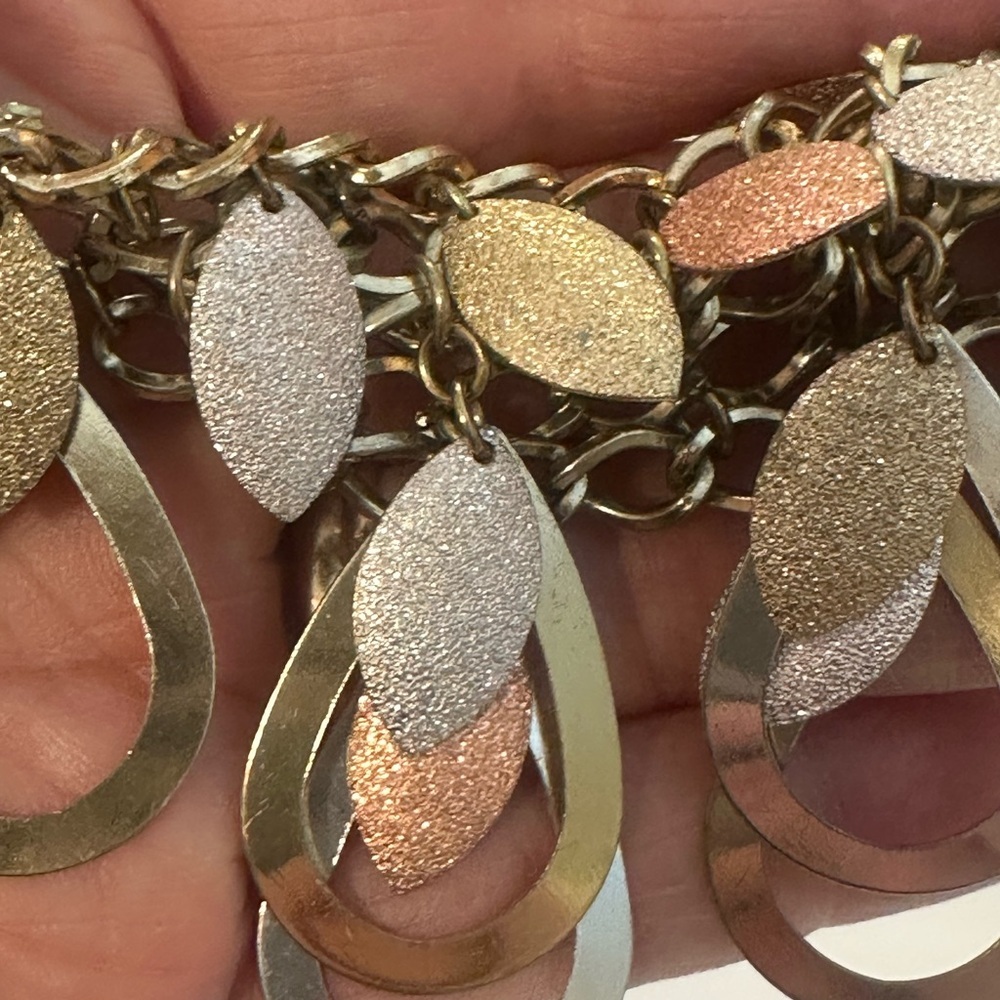 Multi-Tone Shimmer Leaf & Teardrop Metal Light Bib Statement Extender Necklace - Picture 6 of 10